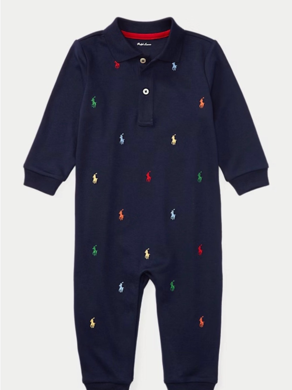 Ralph Lauren Navy Polo Footie with Multicolor Pony Embroidery - Newborn